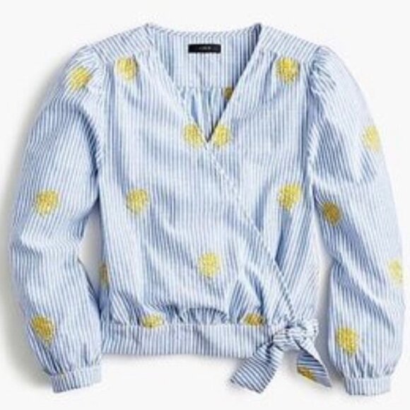 J. Crew - Cotton Wrap Top In Embroidered Pineapple - Picture 1 of 7